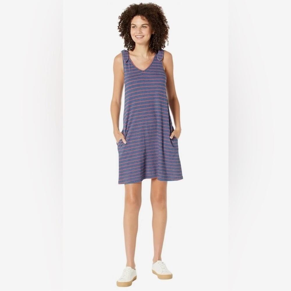 Faherty Florence Blue Red Stripe Bow Accent Sleeveless Mini Dress Size Medium